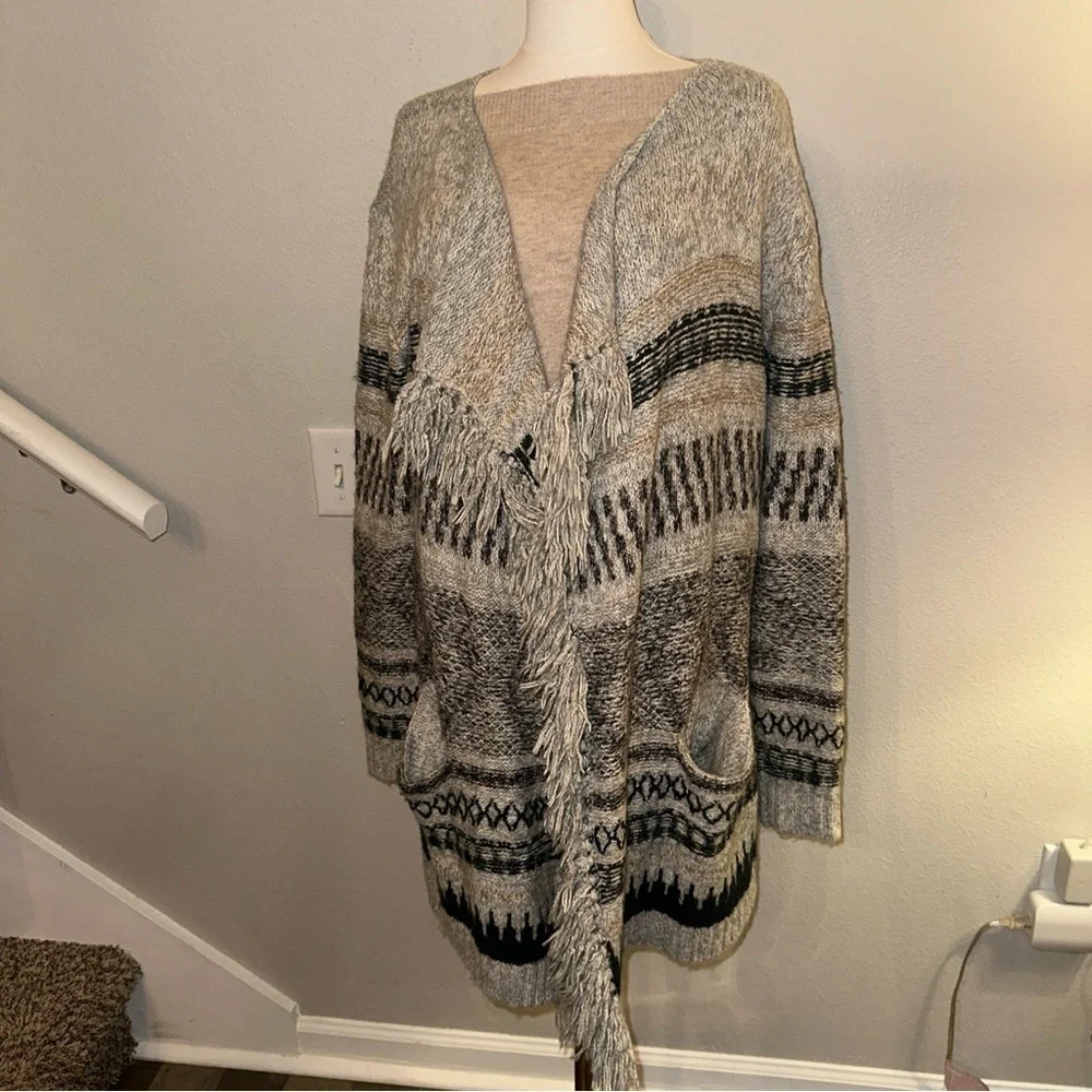 CAbi Gray and Black Patterned Cardigan